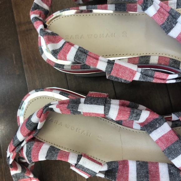 Zara Striped Tie-up Wrap Wedge Sandals Size 8/39 - Picture 6 of 11